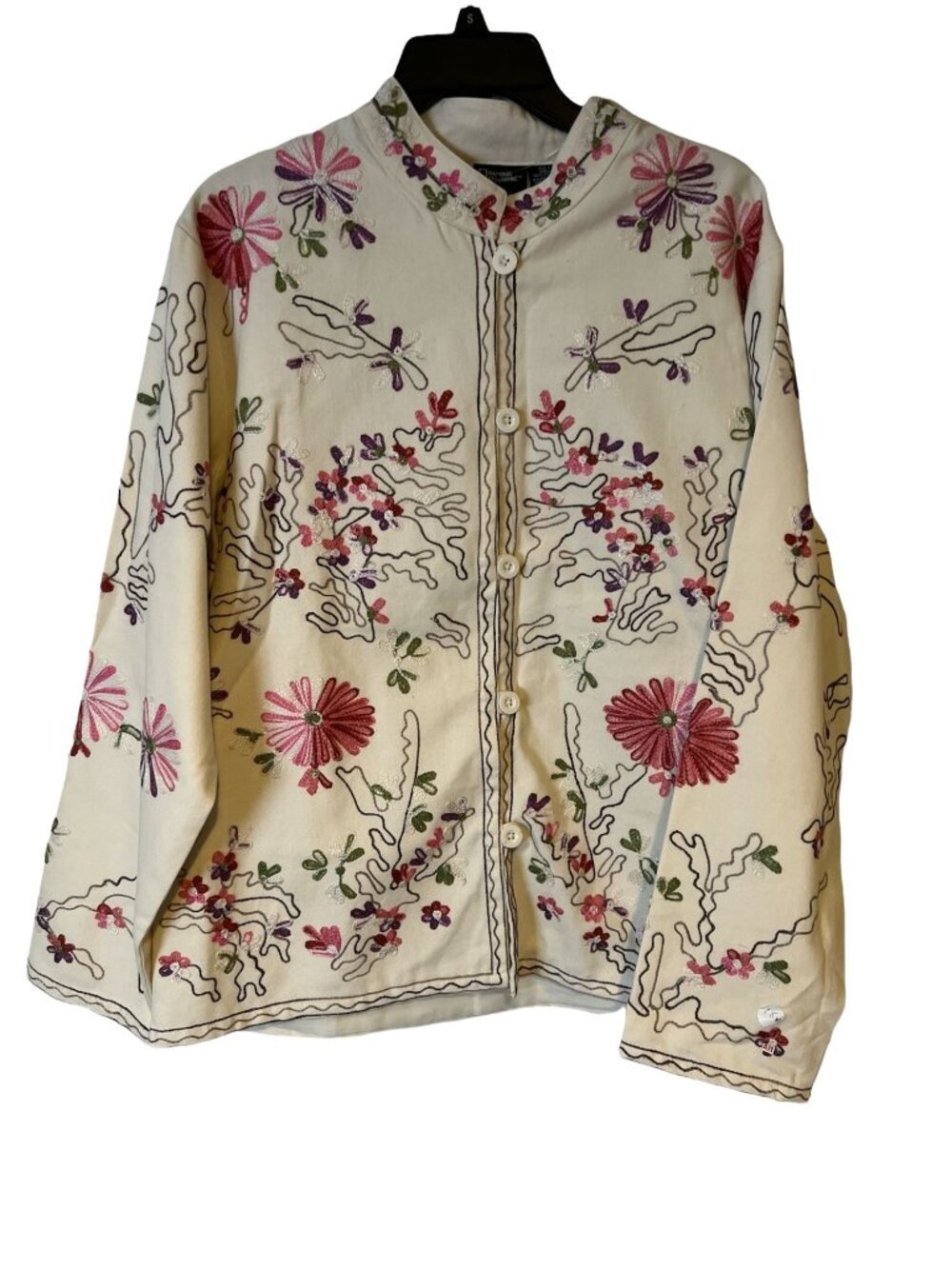 Embroidered Floral Blazer Womens Large Jacket White Pink National Geographic NE